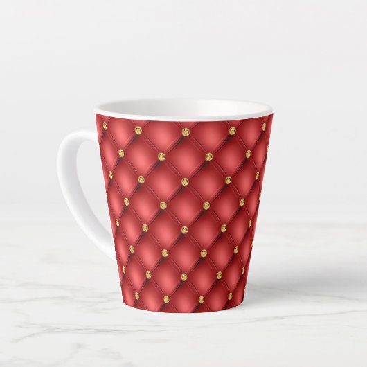 Cuir Tuffé Diamant Doré Luxe Mug Latte Rouge (Angle gauche)