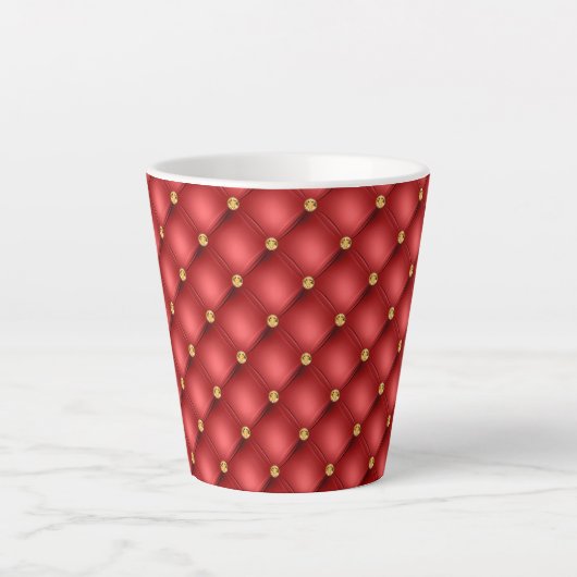 Cuir Tuffé Diamant Doré Luxe Mug Latte Rouge (Devant)
