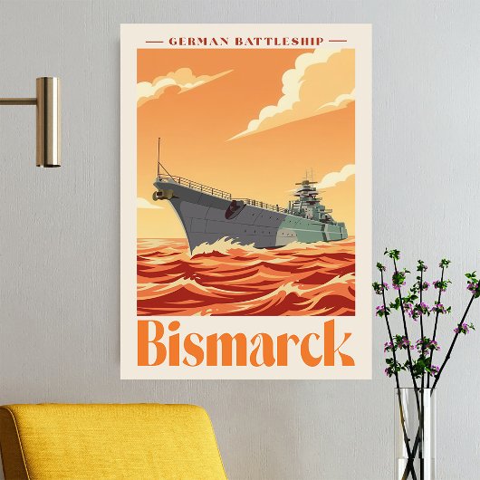 Cuirassé allemand Bismarck - Affiche navale vintag