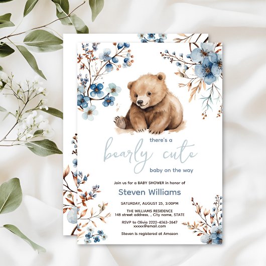 Cuire ours aquarelle garçon baby shower invitation