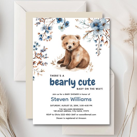 Cuire ours aquarelle garçon baby shower invitation