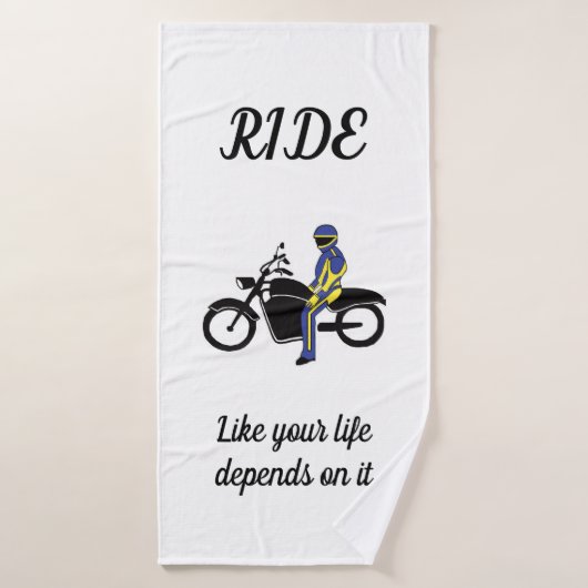 Cuirs bleus et jaunes à une course de moto (Serviette de bain)