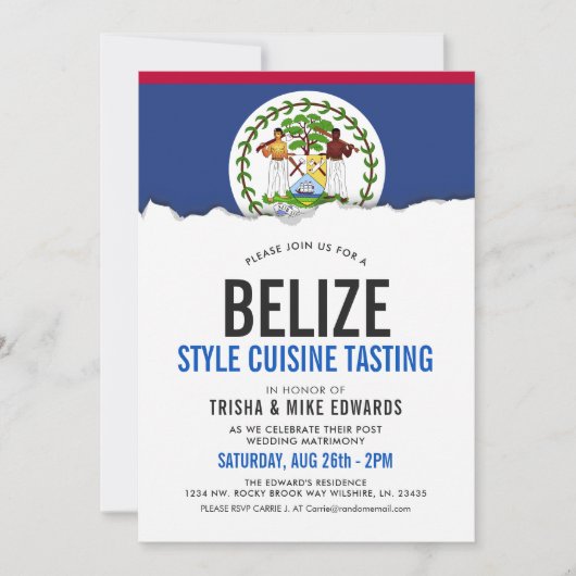 Cuisine à thème Belize | Invitation blanc du drape (Devant)