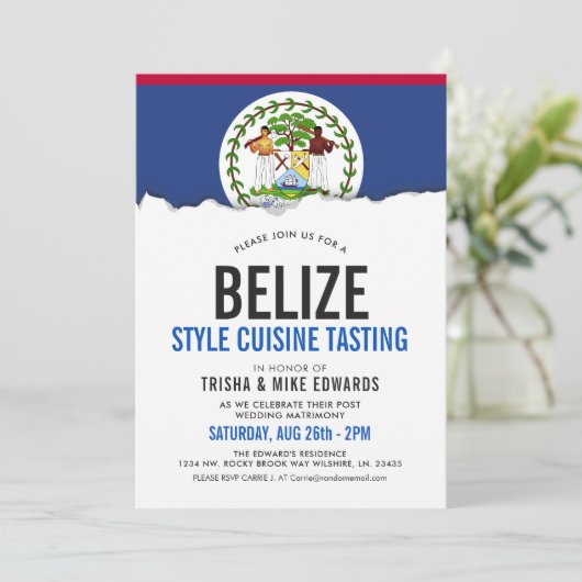 Cuisine à thème Belize | Invitation blanc du drape (Debout devant)