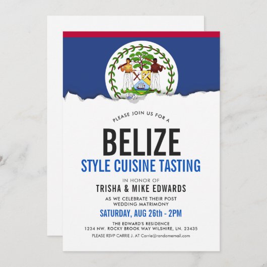 Cuisine à thème Belize | Invitation blanc du drape (Devant / Derrière)