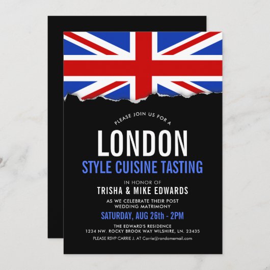 Cuisine À Thème Londres| Invitation du drapeau du  (Devant / Derrière)