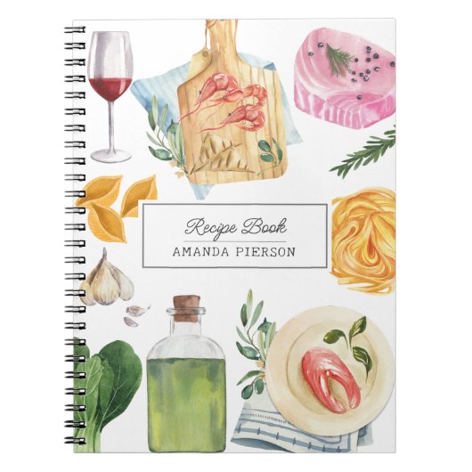 Cuisine aquarelle Nom personnalisé Livre de recett (Devant)