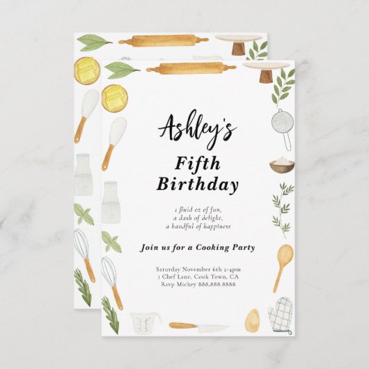 Cuisine & Baking Anniversaire Invitation pour enfa (Devant / Derrière)