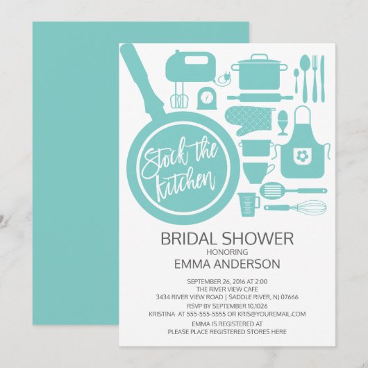 Cuisine Bleue Moderne Invitation de douche nuptial (Devant / Derrière)