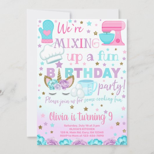 Cuisine, boulangerie et licorne fille invitation d (Devant)