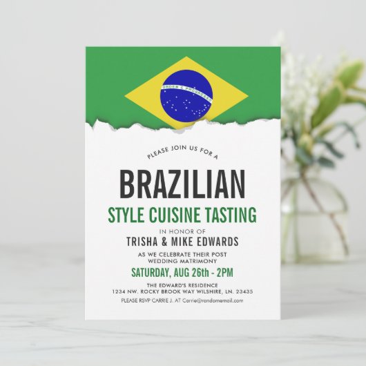 Cuisine brésilienne | Invitation blanc du drapeau  (Debout devant)