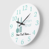 Cuisine Chef Logo Mint Vert Blanc Horloge (Angle)