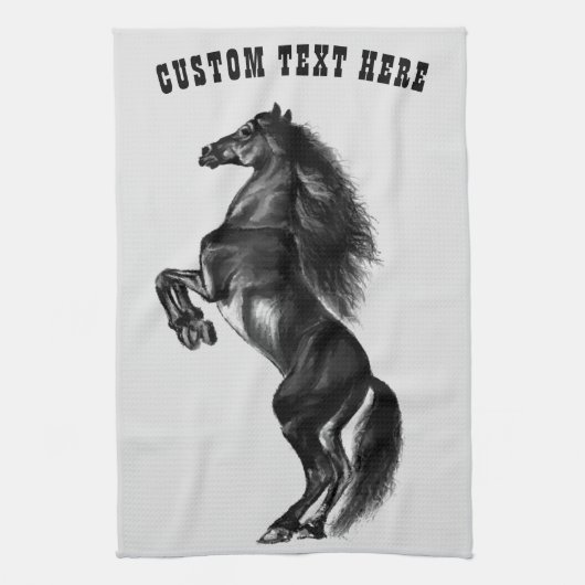 Cuisine Cheval Noir Serviette Votre Nom Texte (Vertical)