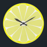 Cuisine Citron Fruit Mur Horloge Cadeau<br><div class="desc">Une tranche de citron jaune vif orne cette horloge. Le design est issu de l'art original.</div>