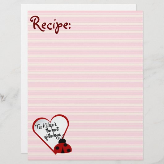 Cuisine Coeur de la maison Ladybug Recette papier (Devant / Derrière)