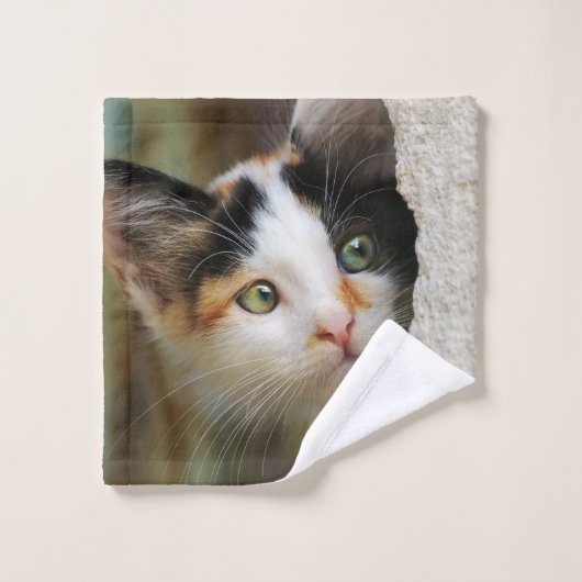 Cuisine Curieuse Chat Kitten Prying Eyes Photo Pet (Gant de toilette)