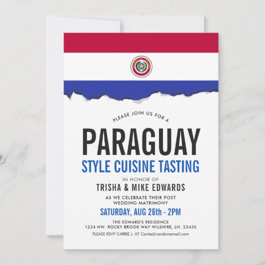 Cuisine du Paraguay| Invitation blanc du drapeau d (Devant)