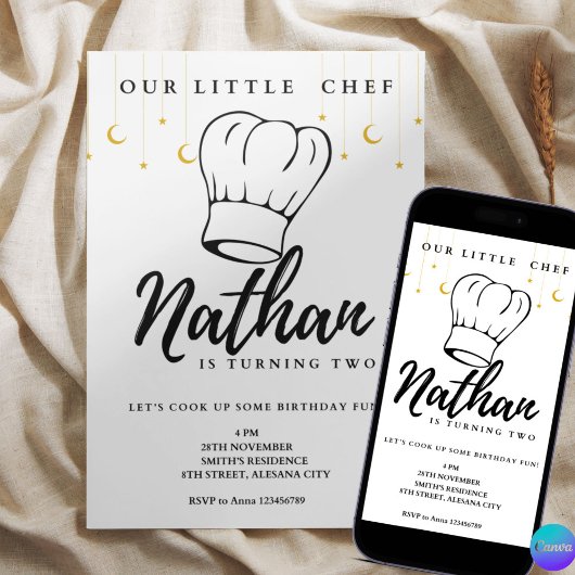 Cuisine Enfants Anniversaire Invitation Minimalist