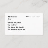 Cuisine Et Bain Retirer Carte de visite (Dos)