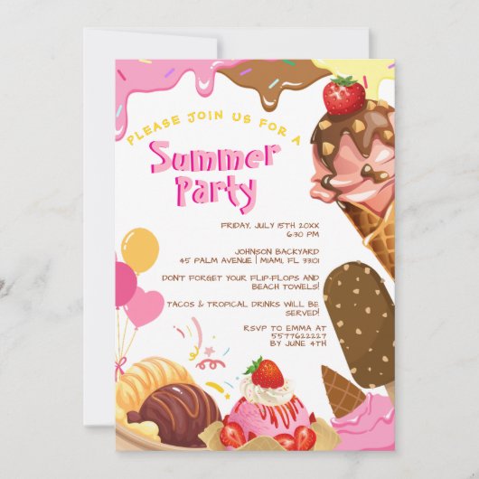 Cuisine glacée invitation fête d'été (Devant)