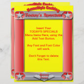 Cuisine Homestyle AUJOURD'HUI SPÉCIALS Menu Insert (Devant / Derrière)