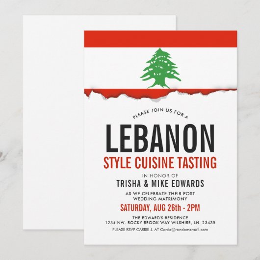 Cuisine libanaise | Invitation blanc du drapeau du (Devant / Derrière)