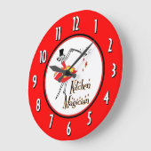 Cuisine Magicien Rouge Blanc Numéros Mur Horloge (Angle)