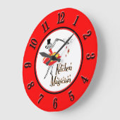 Cuisine Magicien Rouge Noir Numéros Rétro Horloge (Angle)
