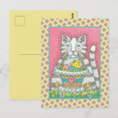 CUISINE & PANIER DE PÂQUES, CUTE CAT CARTE POSTALE (Devant / Derrière)