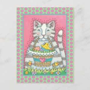 CUISINE & PANIER DE PÂQUES, CUTE CAT CARTE POSTALE