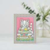 CUISINE & PANIER DE PÂQUES, CUTE CAT CARTE POSTALE (Debout devant)