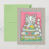 CUISINE & PANIER DE PÂQUES, CUTE CAT CARTE POSTALE (Devant / Derrière)