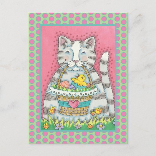 CUISINE & PANIER DE PÂQUES, CUTE CAT CARTE POSTALE (Devant)