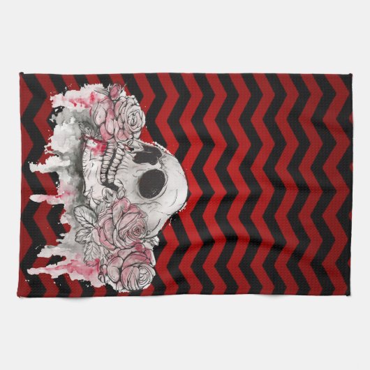 Cuisine personnalisée Serviette crâne Rose goth Ch (Horizontal)