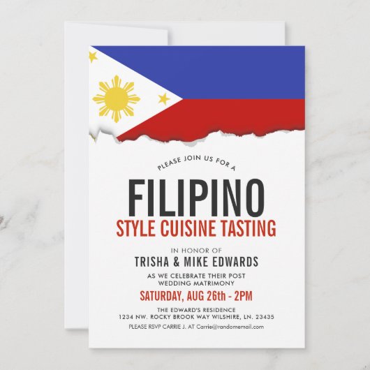 Cuisine philippine | Invitation blanc du drapeau d (Devant)