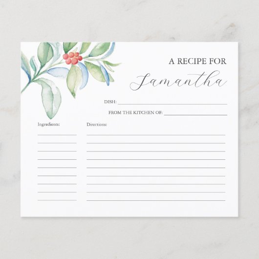 Cuisine Recette Cartes Aquarelle Noël (Devant)