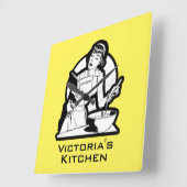 Cuisine rétro NOM PERSONNALISÉ Horloge murale acry (Angle)