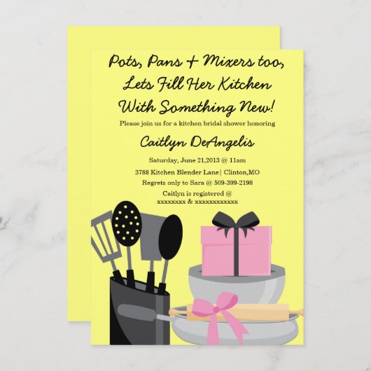 Cuisine rose mignonne Gadget nuptiale invitation d (Devant / Derrière)