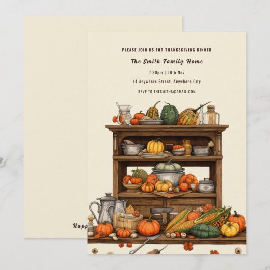 Cuisine Rustique Thanksgiving Dîner Invitation (Devant / Derrière)