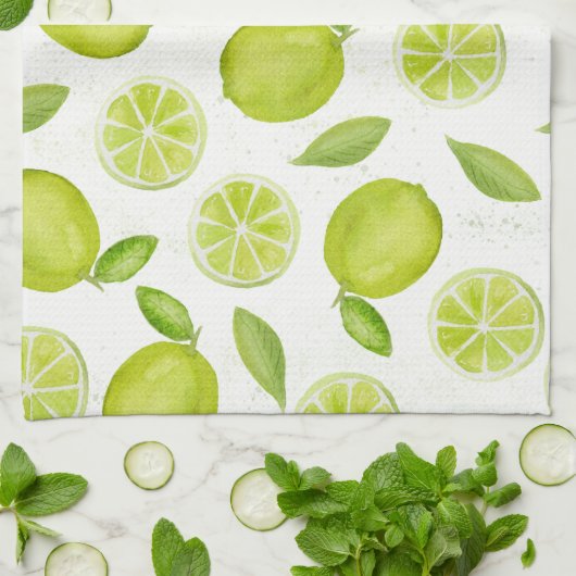 Cuisine Serviette Aquarelle Lime Motif (Plié)