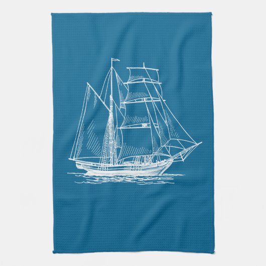 Cuisine serviette Bleu voilier bateau nautique (Vertical)