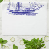 Cuisine serviette chic bateau nautique bleu (Plié)