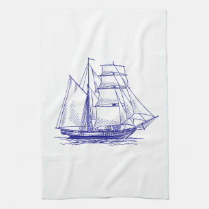 Cuisine serviette chic bateau nautique bleu