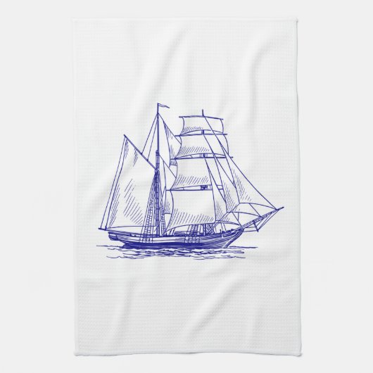 Cuisine serviette chic bateau nautique bleu (Vertical)