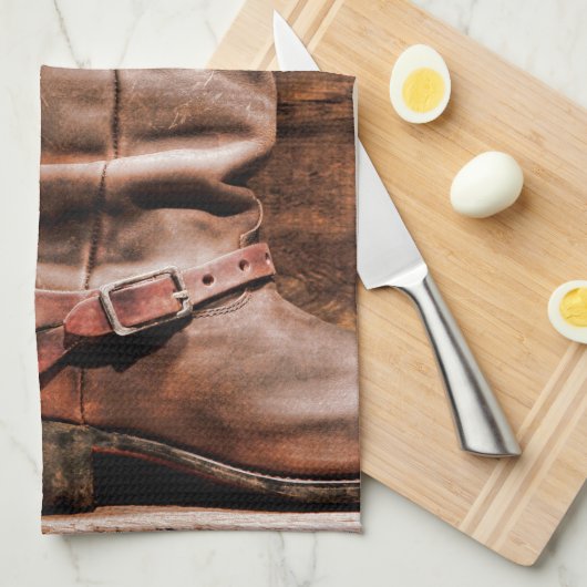 Cuisine Serviette Cowboy Bottes Grange Bois rustiq (Quart Plié)