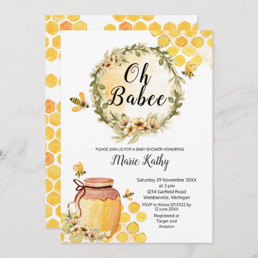Cuisine sucrée au miel, Baby shower Invitation (Devant / Derrière)