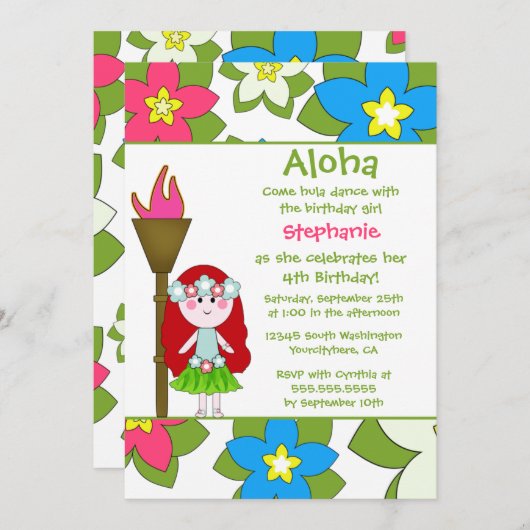 Cuisine tropicale hula invitation à la fête d'anni (Devant / Derrière)