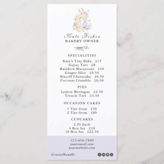 Cuisinière Chef Aquarelle Menu Plat Prix (Dos)