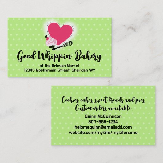 cuisson cupcake whisky coeur carte de visite vert (Devant / Derrière)