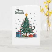 Cuite Chat Dans L'Arbre De Noël Joyeux Carte De No (Fleur jaune)